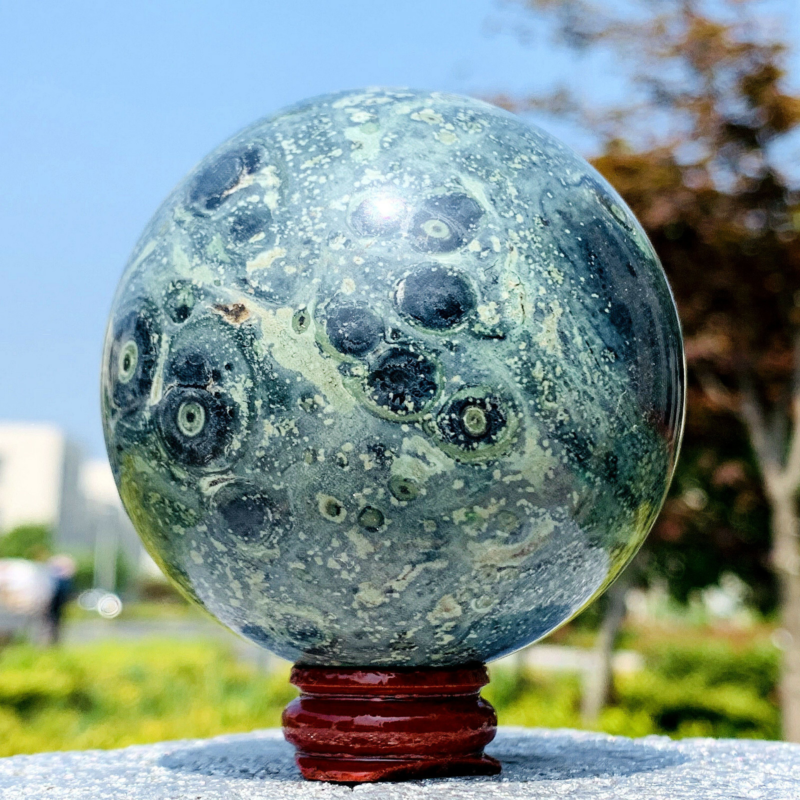 480G Eye Green Kambaba Jasper Stromatolite Crystal Sphere Ball Madagascar