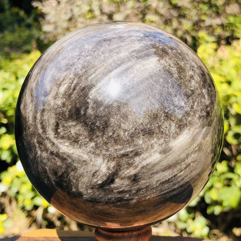 1270G HUGE Natural Silver Obsidian Sphere Crystal quartz Ball Healing 781