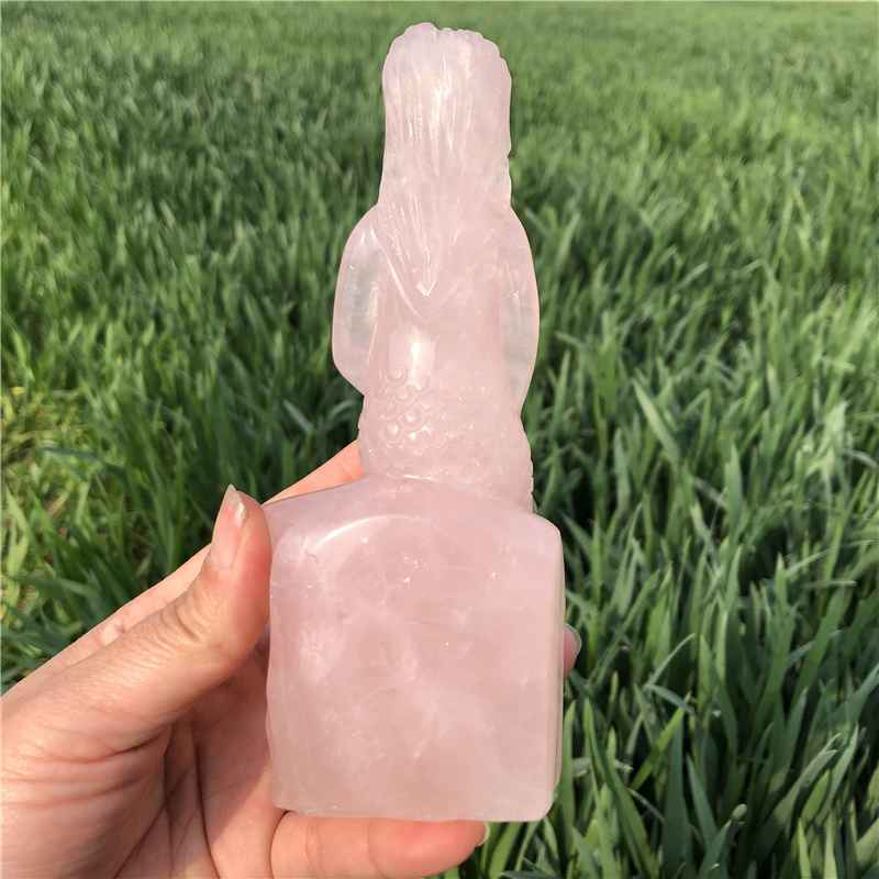 0.51kg Natural rose quartz mermaid carved Quartz Crystal skull Healing