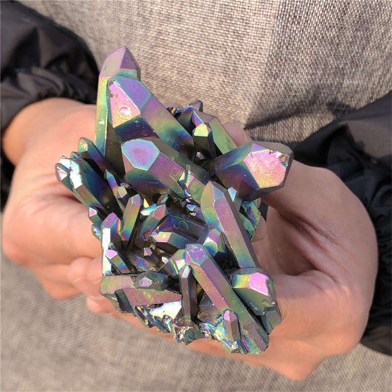 190g Electroplate Rainbow cluster quartz crystal mineral specimen reiki healing