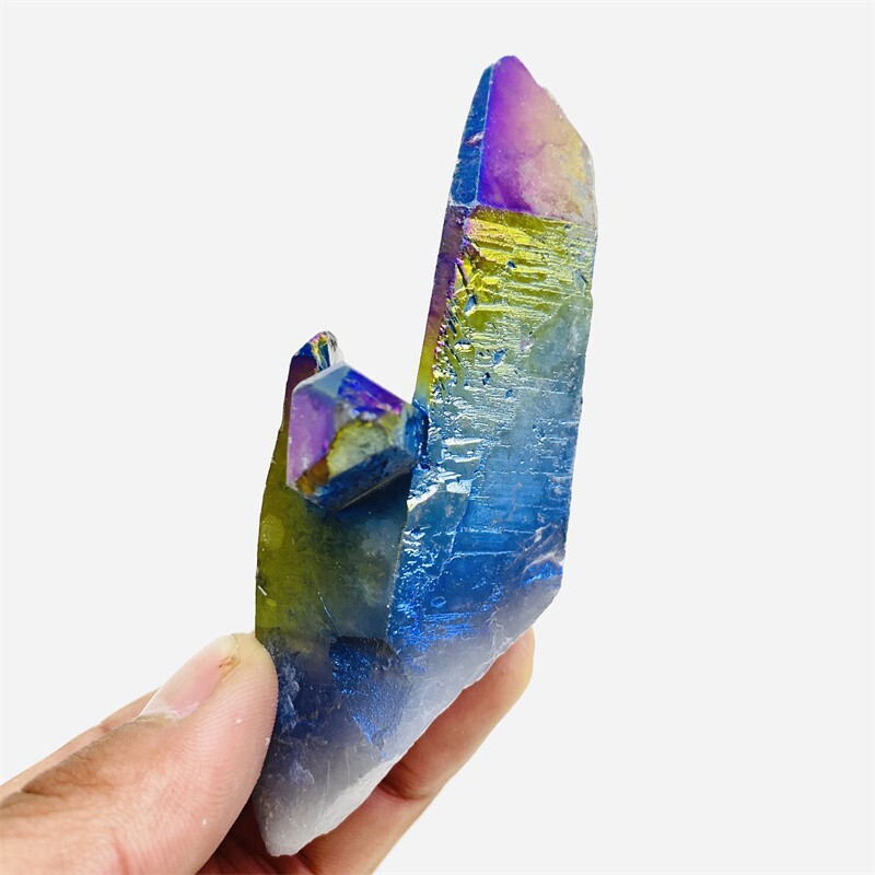160g Color Flame Aura Electroplate Quartz Crystal Cluster Specimen Healing Stone