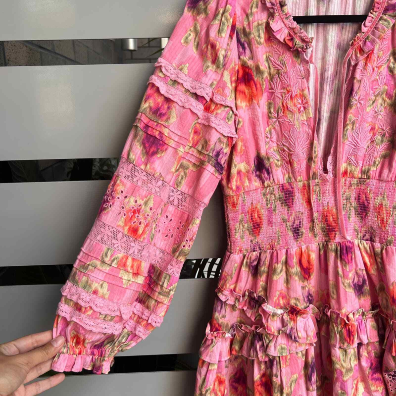 NEW LoveShackFancy 'Clarkie' Pink Embroidered Lace Mini Dress Size XS
