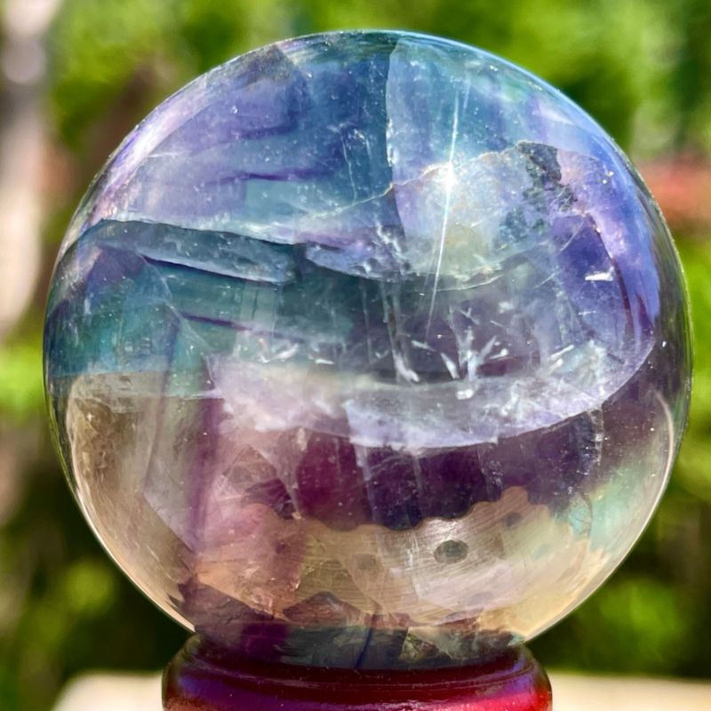 159G Rare natural snowflake feather fluorite crystal ball therapeutic ball