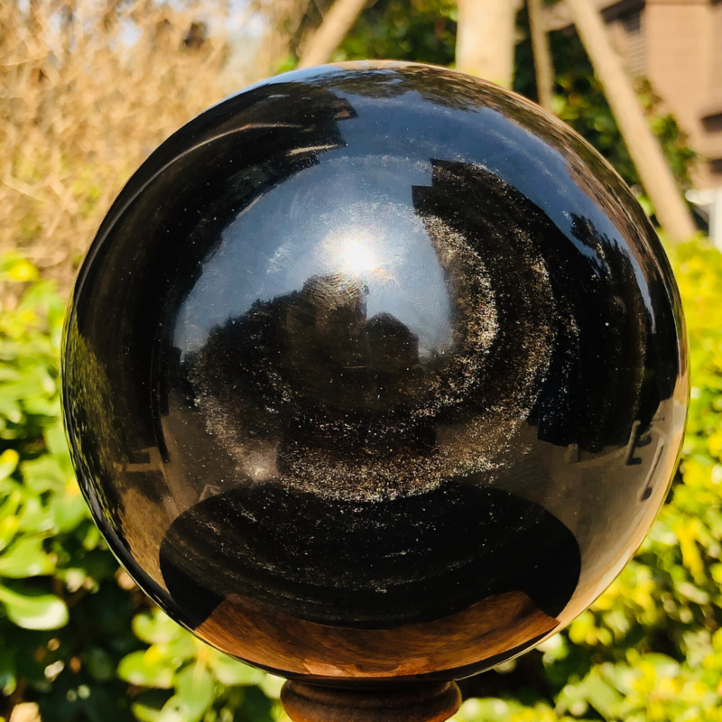 4.15LB Natural Silver Black Obsidian Sphere Quartz Crystal Ball Healing