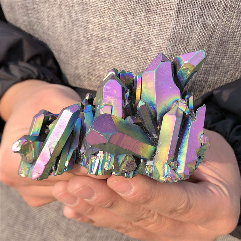 190g Electroplate Rainbow cluster quartz crystal mineral specimen reiki healing