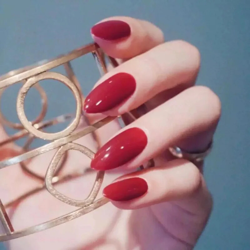 24 Full Colour Press On False Nails With Glue Reusable Mid Length Stiletto Tips