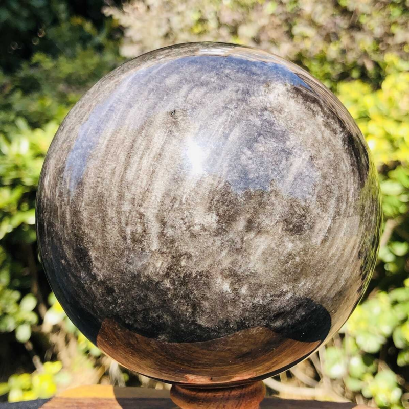 1270G HUGE Natural Silver Obsidian Sphere Crystal quartz Ball Healing 781