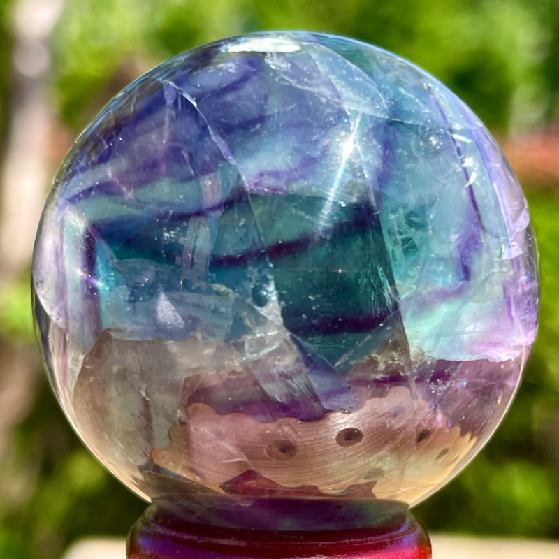 159G Rare natural snowflake feather fluorite crystal ball therapeutic ball