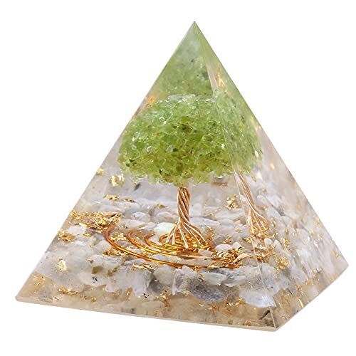 Handmade Tree of Life Orgone Crystal Pyramid, Healing Stone Grey/Labradorite