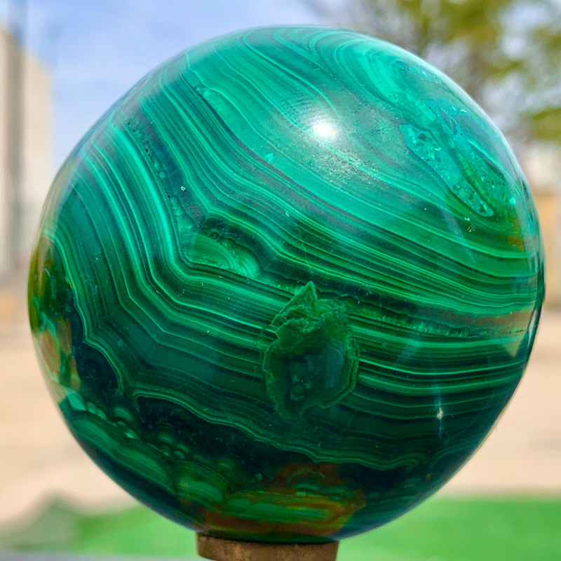 1.15LB Natural malachite egg quartzcrystal energy ball reiki healing