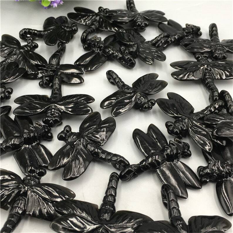 1pc Natural Obsidian Quartz Dragonfly Crystal Hand Carved animal Heal collection