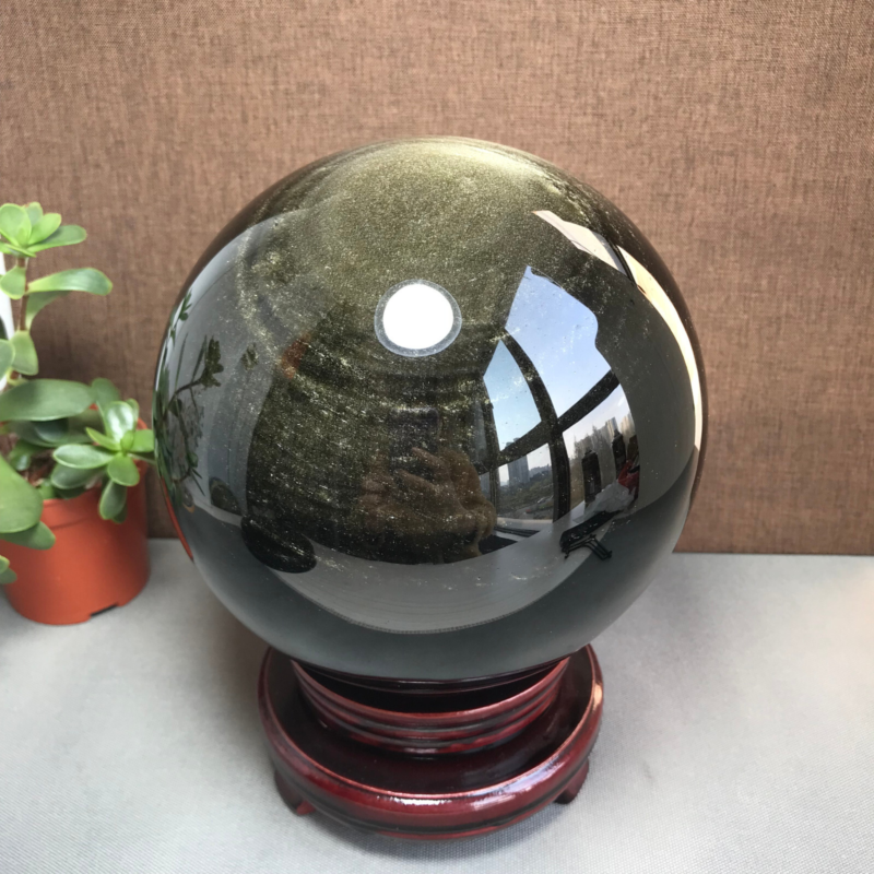 Top Natural golden obsidian sphere ball specimen China 5.02kg Base 155mm A1048