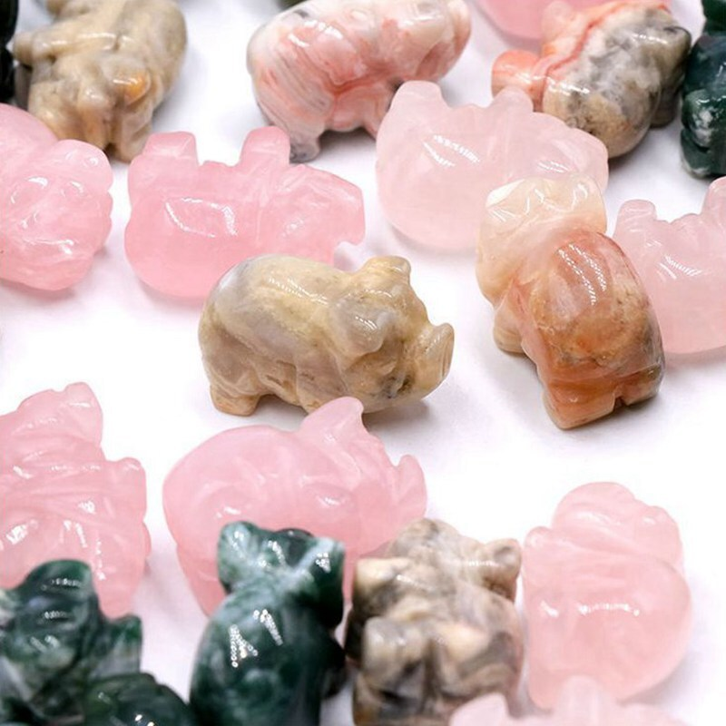 Natural Colorful Quartz Mini Crystal Piggy Animal Carved Chakra Gemstone Decor