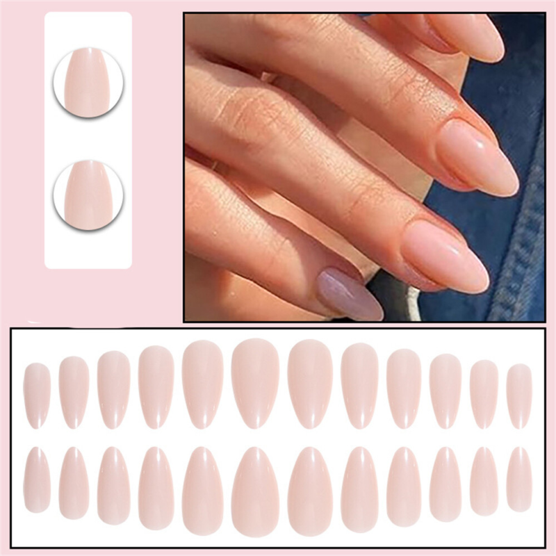 Glossy Nude Color False Nail Short Almond Press on Nails for Nail Art 24pcs