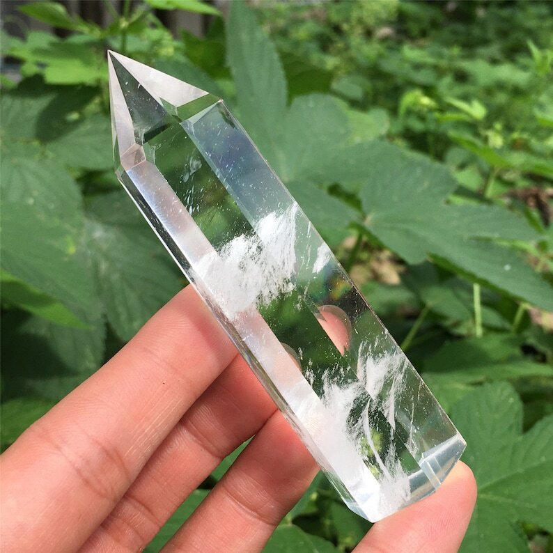 3PC Red+Blue+Clear Melting Stone Obelisk Quartz Crystal Wand Point Decoration