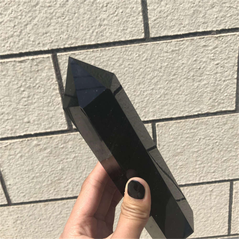 510g Natural Obsidian Obelisk Quartz Crystal Point Wand Tower Healing