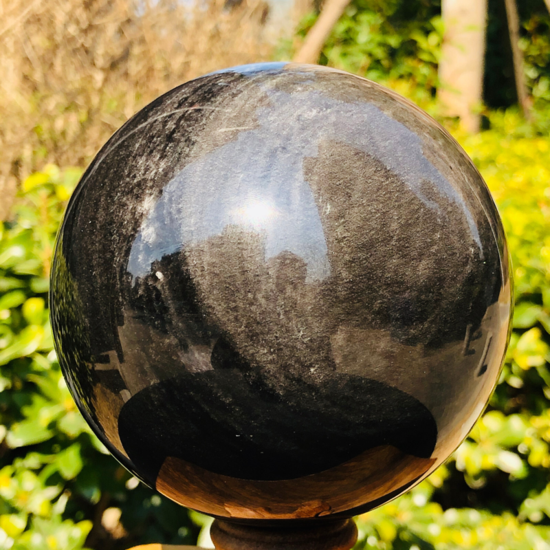 1380g Natural Silver Obsidian Quartz Crystal Ball Sphere Healing HH318