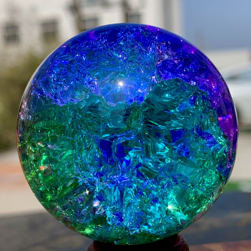 163G Natural Titanium Rainbow Quartz sphere Crystal ball Healing