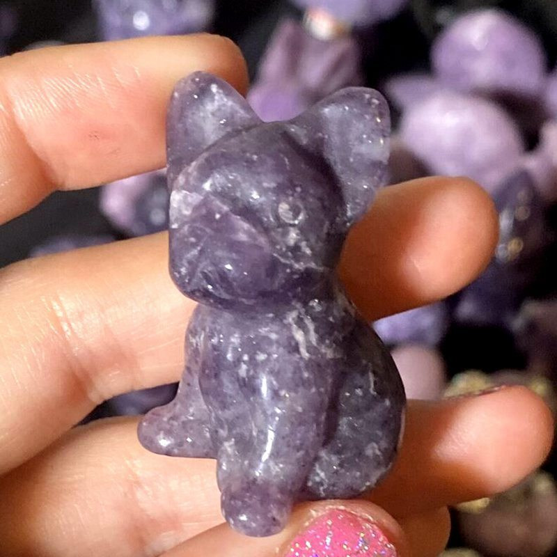 Natural Quartz Crystal Carved Rough Stone French Bulldog Healing Animal Decor