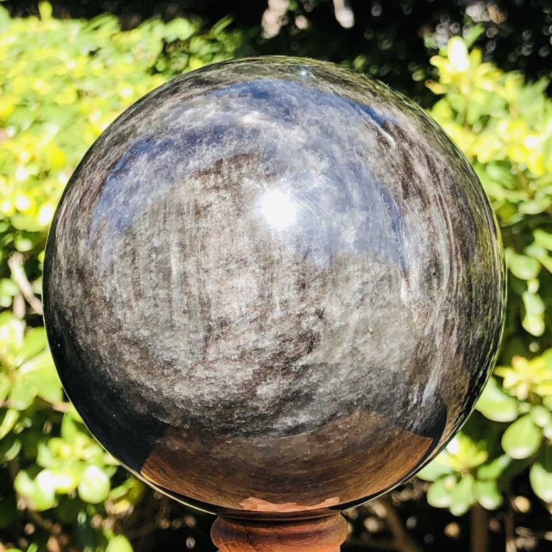 1130G HUGE Natural Silver Obsidian Sphere Crystal quartz Ball Healing 801