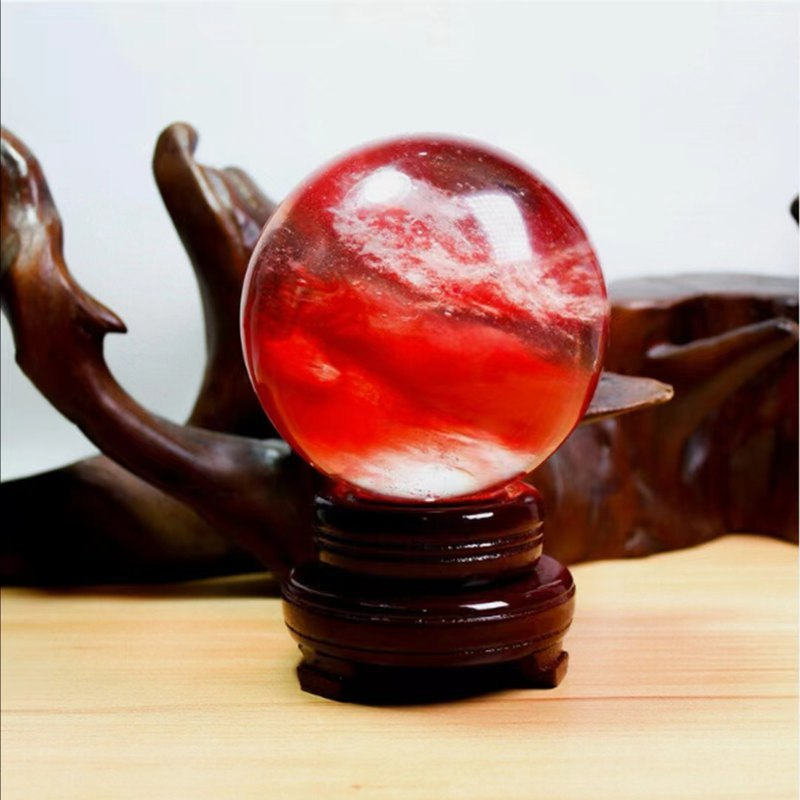 HOT Natural Healing Stone Rare Red Melting Crystal Ball Gemstone Sphere W/ Stand