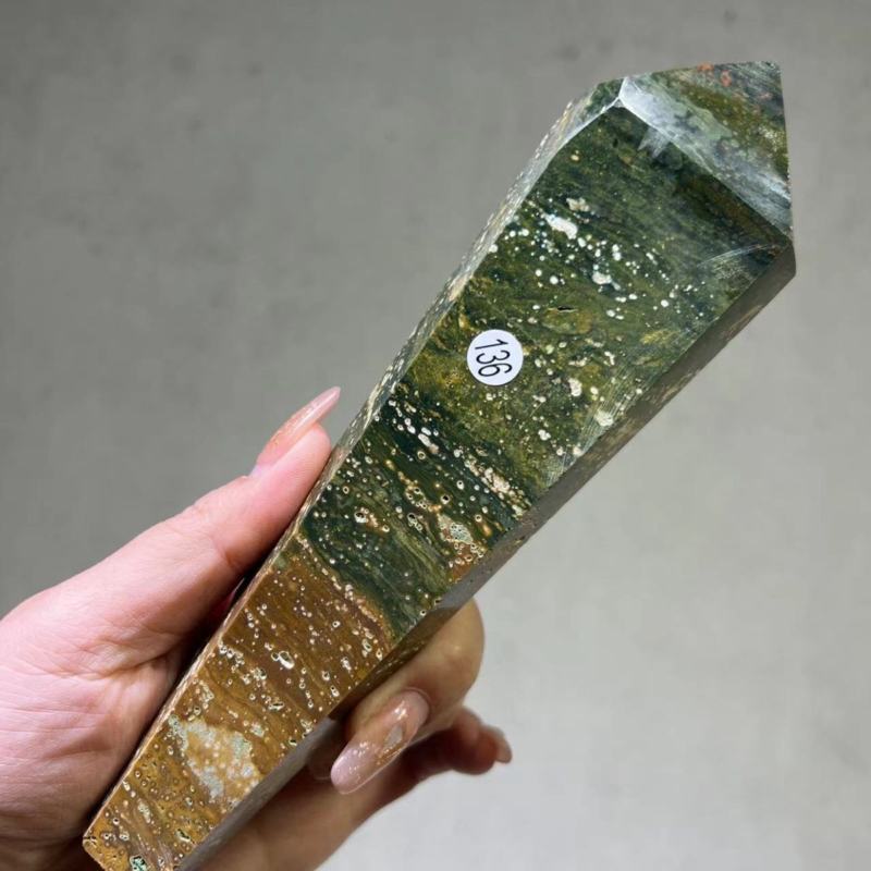 Natuar Ocean Jasper Crystal Obelisk Point Wand Stone Quartz Healing