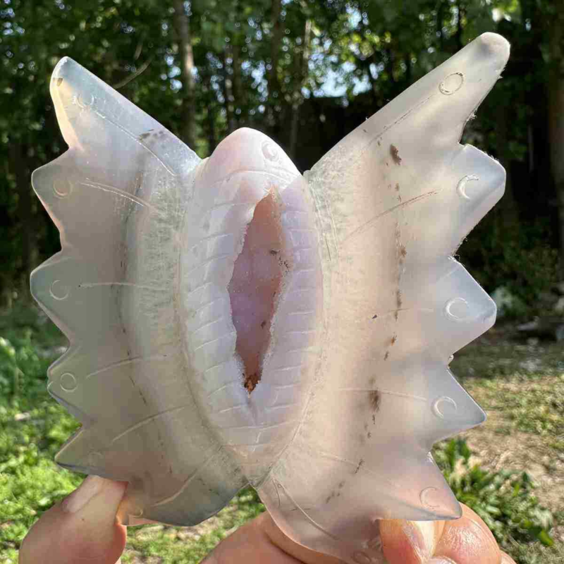 140g natural agate hand carved butterfly skull quartz crystal cluster reiki