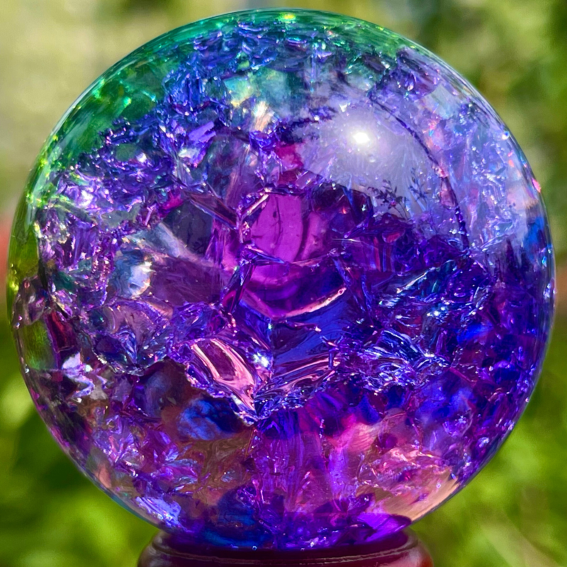 168G Natural Titanium Rainbow Quartz sphere Crystal ball Healing