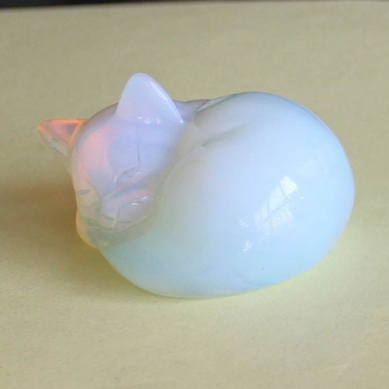Carved crystal gemstone crystal sleeping cat figurine animal statue decor 2''