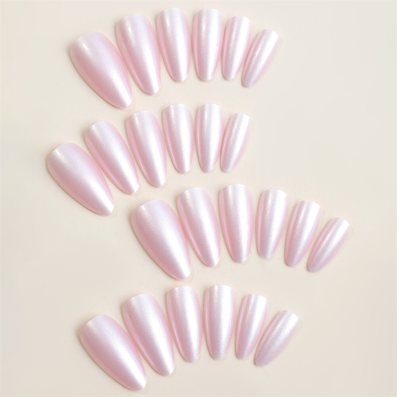 Metallic Shimmer False Nail Short Almond Press on Nails for Nail Art Decor 24pcs