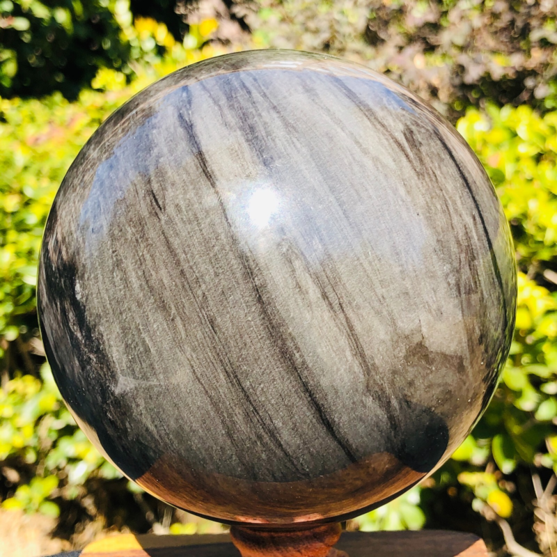 4.55LB Natural Silver Black Obsidian Sphere Quartz Crystal Ball Healing