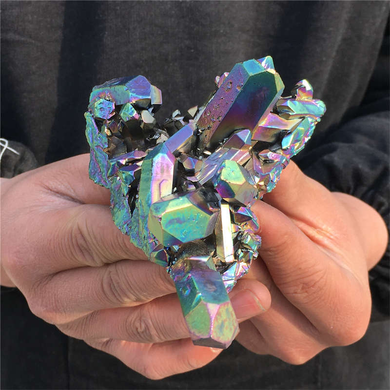 190g Electroplate Rainbow cluster quartz crystal mineral specimen reiki healing