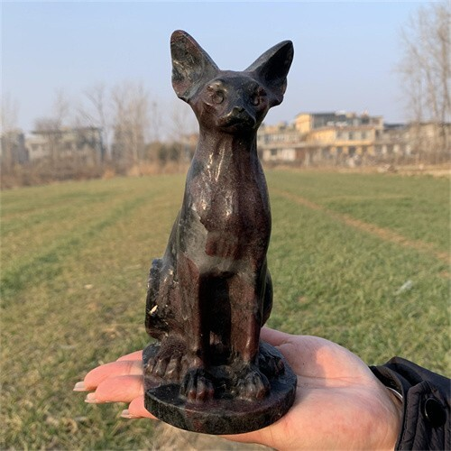 1.46kg Natural Carved Garnet Cat Figurines Reiki Quartz Crystal Skull Decor
