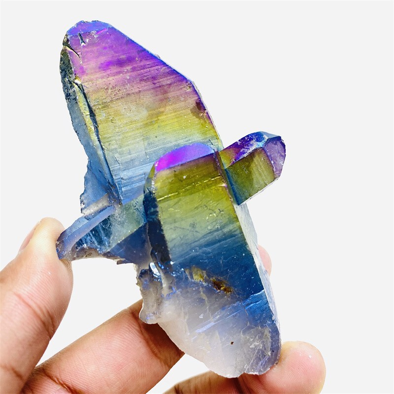 160g Color Flame Aura Electroplate Quartz Crystal Cluster Specimen Healing Stone