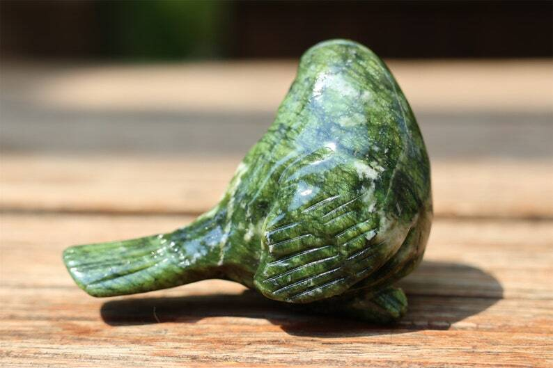 2.4" Natural Olive Jade Carved bird Reiki Creative Crystal Skull decor gift 1pc