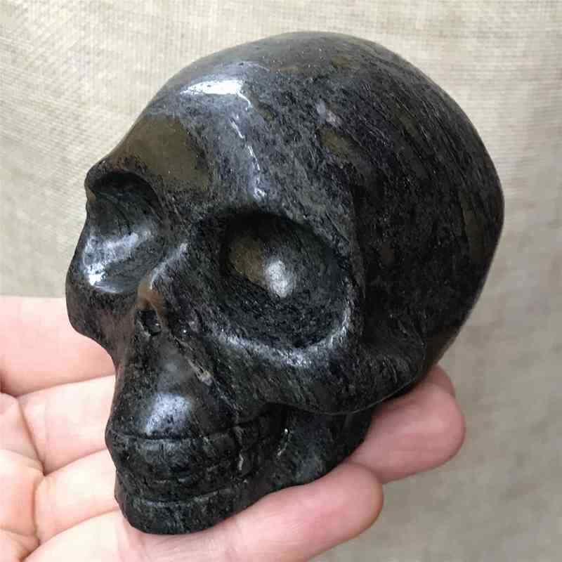 0.49Kg Natural black jade quartz skull carved Quartz Crystal skull Healing