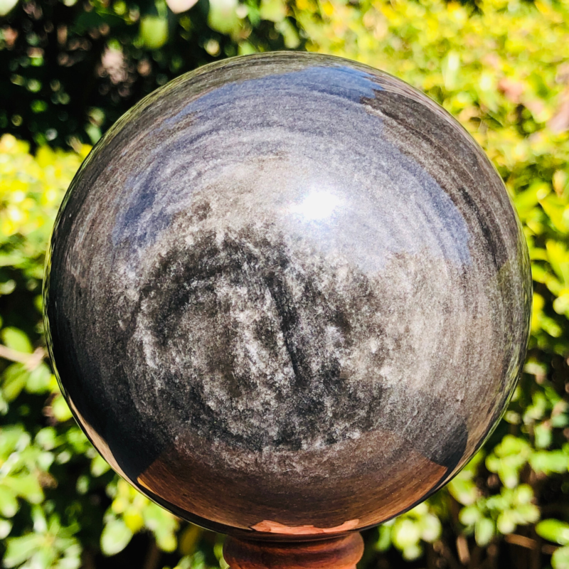 2.5LB TOP Natural Silver Obsidian Sphere Crystal quartz Ball Healing 797