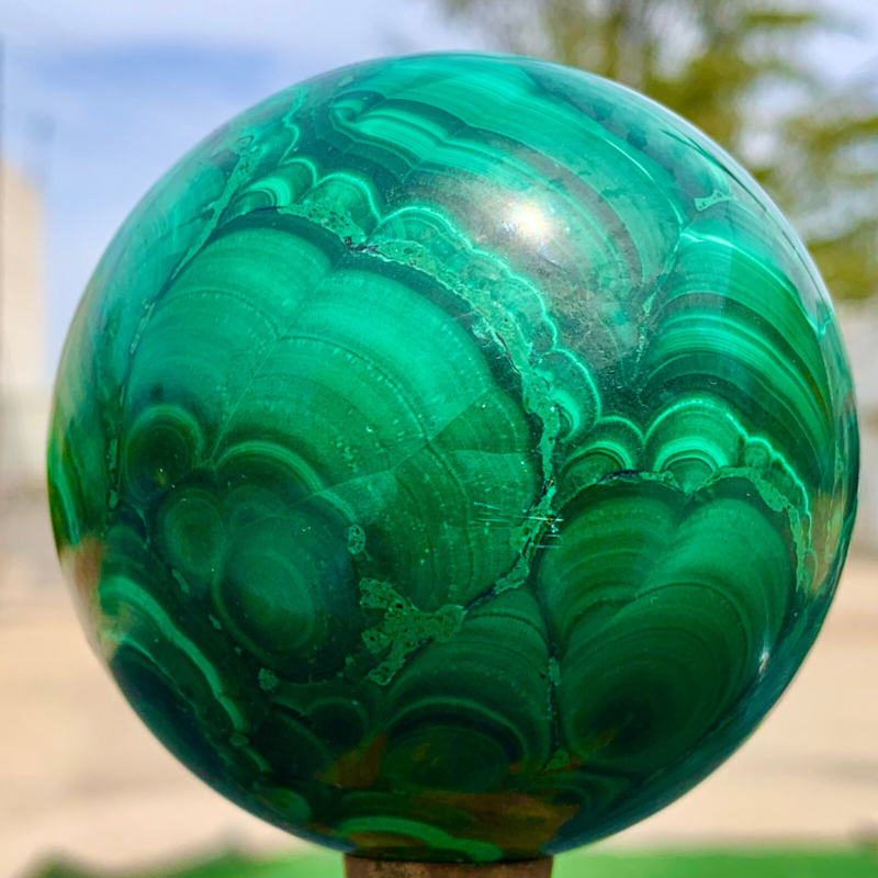 1.34LB Natural malachite egg quartzcrystal energy ball reiki healing