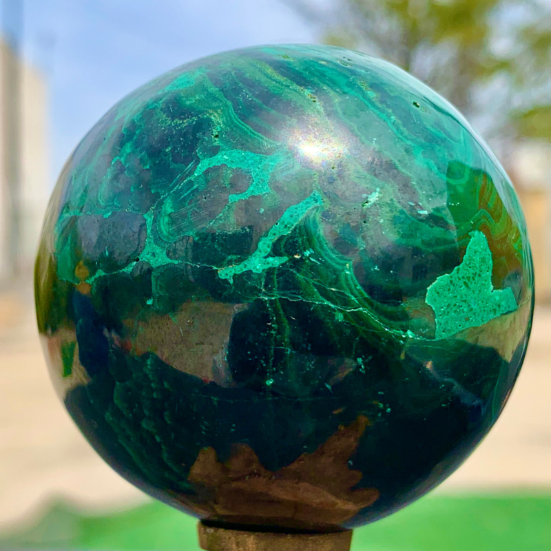 360G Natural malachite egg quartzcrystal energy ball reiki healing