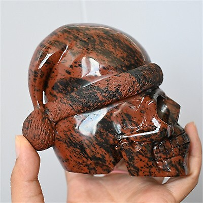 1.02kg Hand Carved Natural Red Obsidian Santa Hat Skull Reiki Crystal Skull Gift