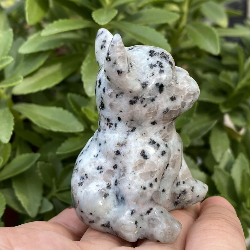 Natural Quartz Crystal Carved Rough Stone French Bulldog Healing Animal Decor