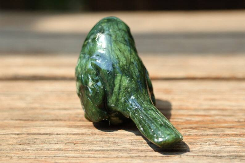 2.4" Natural Olive Jade Carved bird Reiki Creative Crystal Skull decor gift 1pc