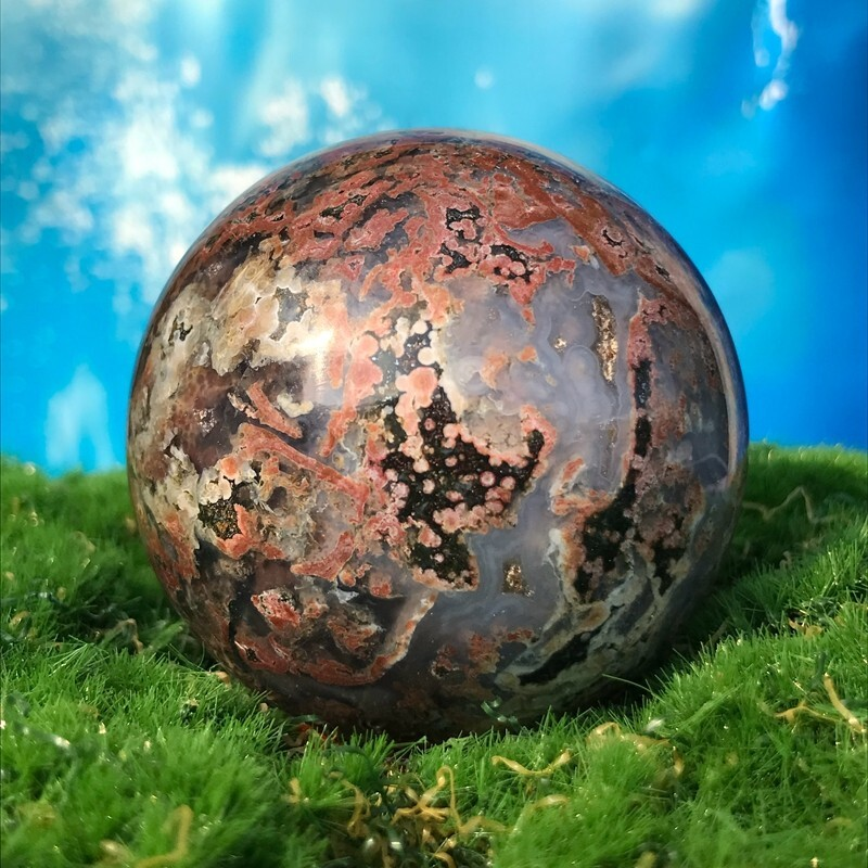 220GRare Natural Ocean Jasper Quartz Ball Crystal Ball Sample Repair