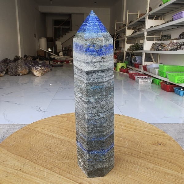 670g Natural Rock Lapis Lazuli Quartz Crystal Stone Point Healing Wand Obelisk
