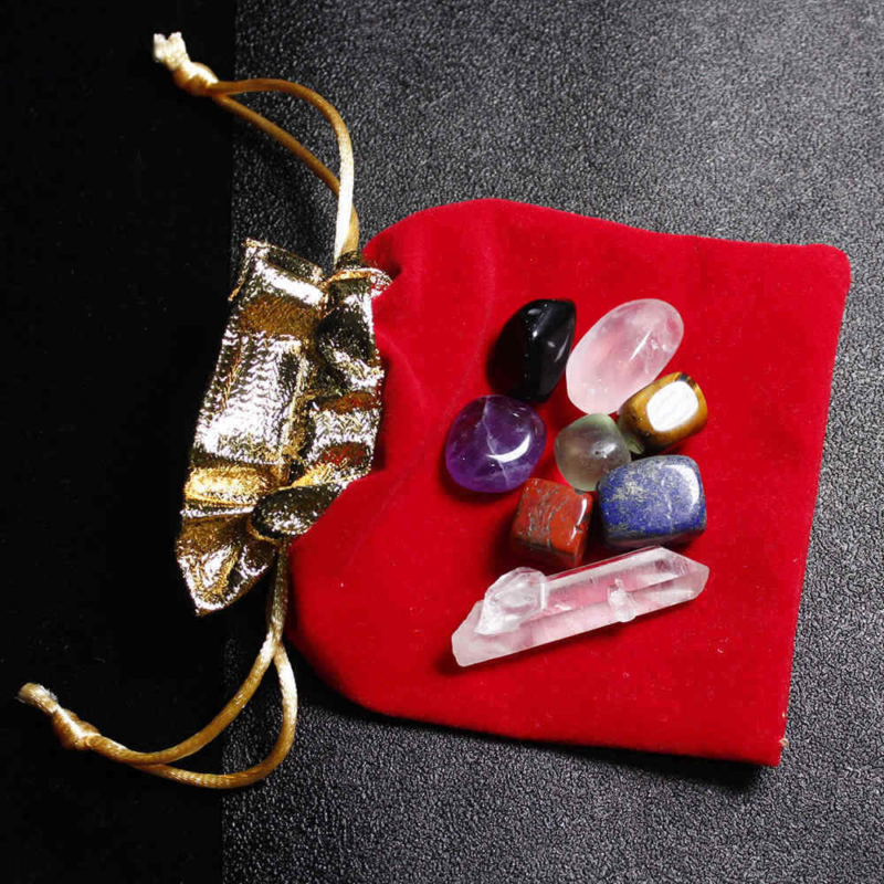 7 Chakra Rare Crystal Natural Quartz Reiki Balance Tumbled Stone Set W/ Pouch US