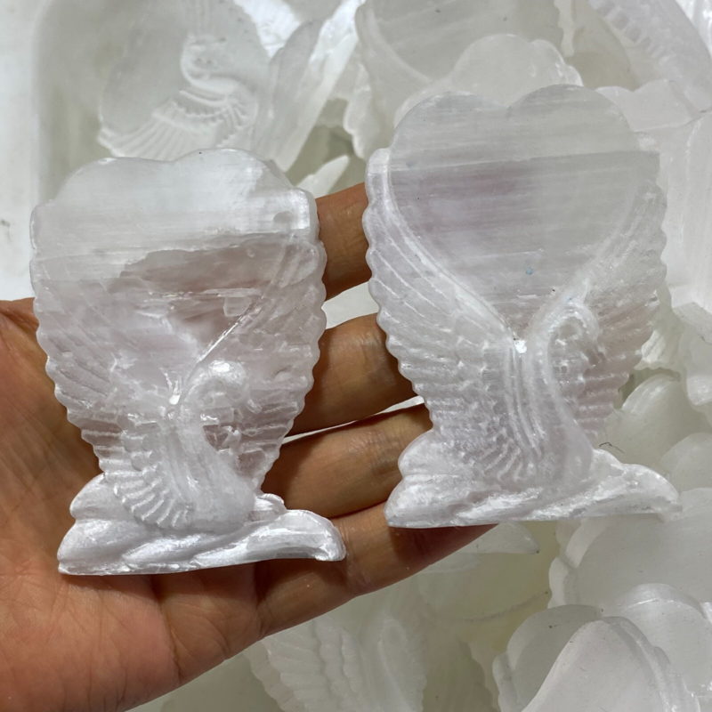 2.5”+ Natural Gypsum Selenite swan Hand Carved Quartz Crystal Reiki healing 1PC