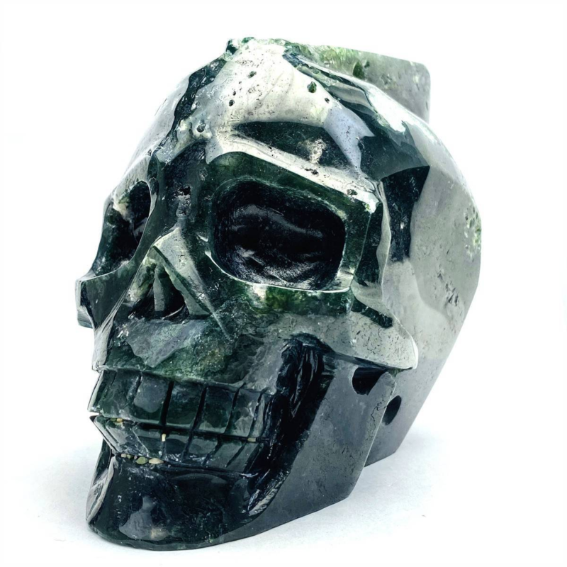 1600g Natural Nice Aquatic agate Quartz Skull Hand Carved Crystal Healing Skull