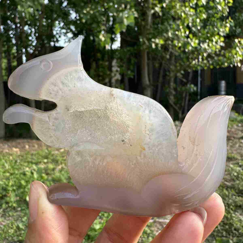 110g natural agate hand carved squirrel skull quartz crystal cluster reiki
