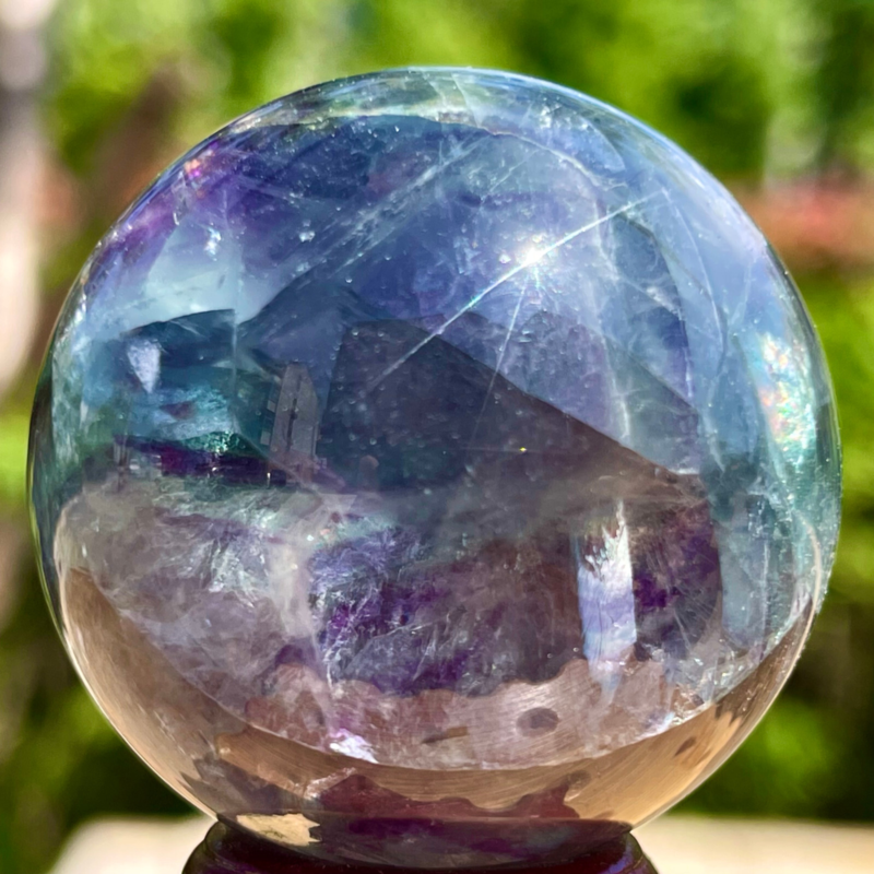 159G Rare natural snowflake feather fluorite crystal ball therapeutic ball