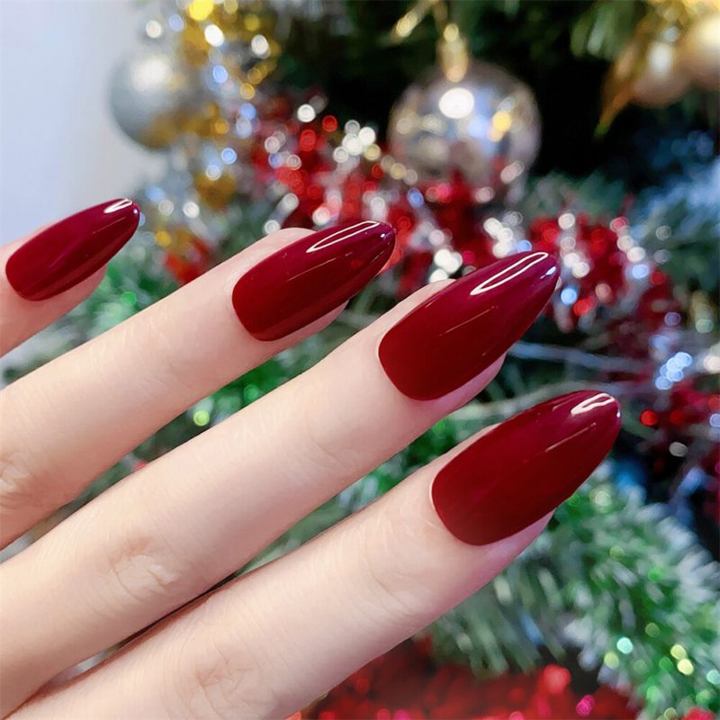 Festival Cherry Red False Nail Short Almond Press on Nails for Nail Art 24pcs